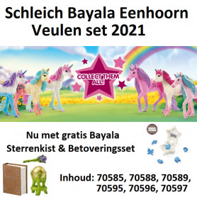 Schleich Bloemeneenhoorn Veulen set 2021 (6 stuks, inclusief gratis Sterrenkist & Betoveringsset)